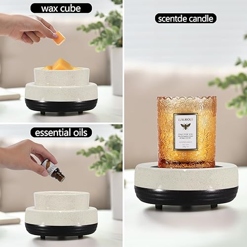 Miniatura 3 de copinpin Calentador de cera para derretimiento, calentador de cera de cerámica para velas perfumadas, quemador de aceite 3 en 1, calentador de cera