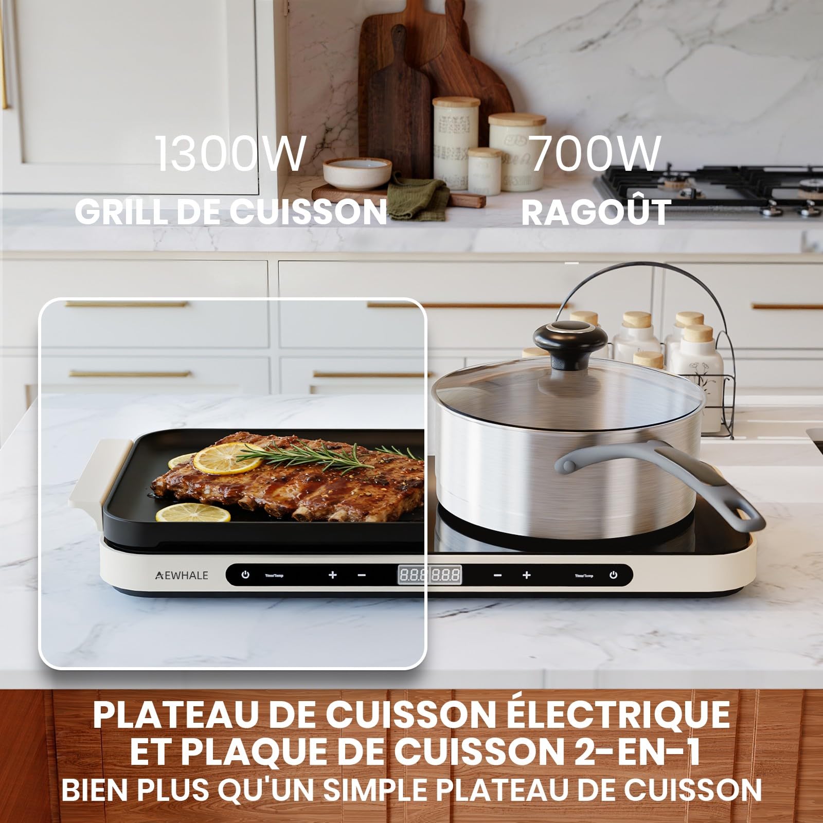 AEWHALE Plaque Électrique 2 Feux 1300W+700W