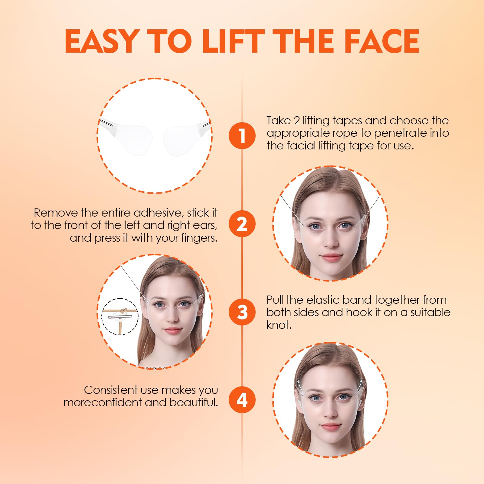 Set de 80 Tiras Invisibles y 4 Cordones – Efecto Lifting Instantáneo para Rostro, Cuello y Ojos