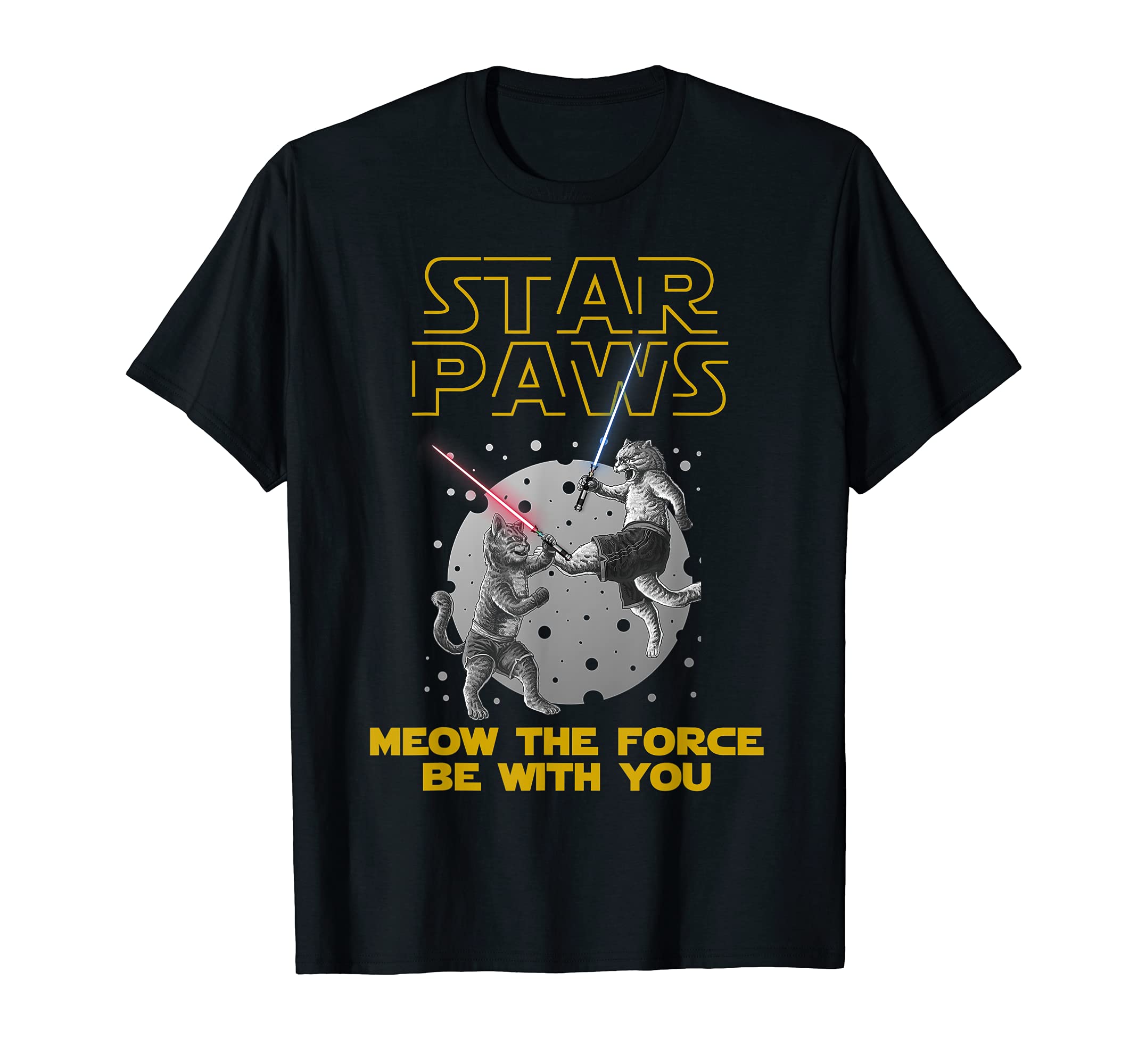 Star Paws Meow The Force Be With You Cats Wars Cartoon Moon T-Shirt