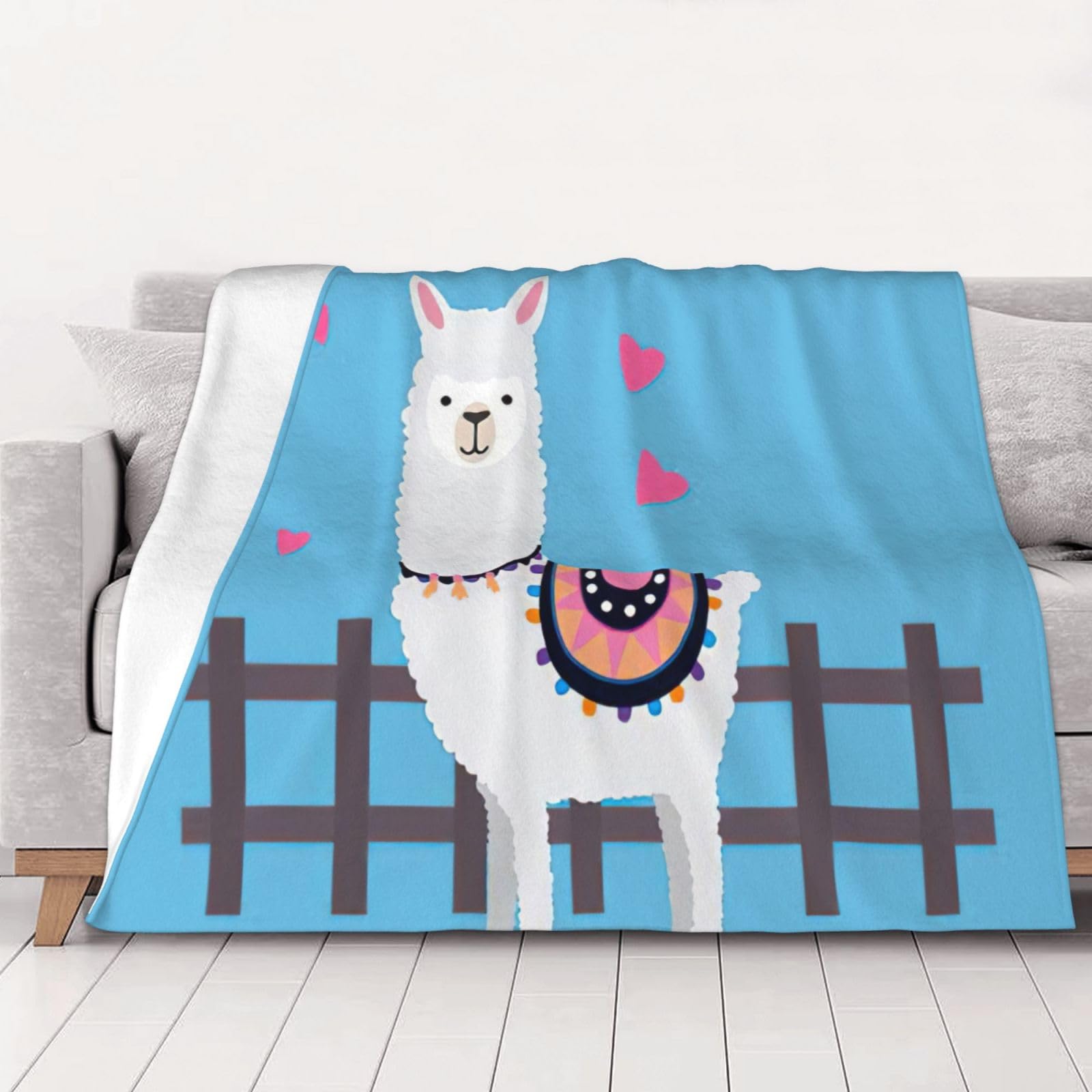 Couverture en flanelle thermorégulatrice et ultra douce à motif alpaga pour lit