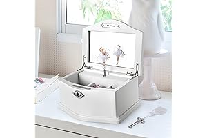 Wooden Ballerina Medium White Musical Jewelry Box for girls Kid's Jewelry Storage...