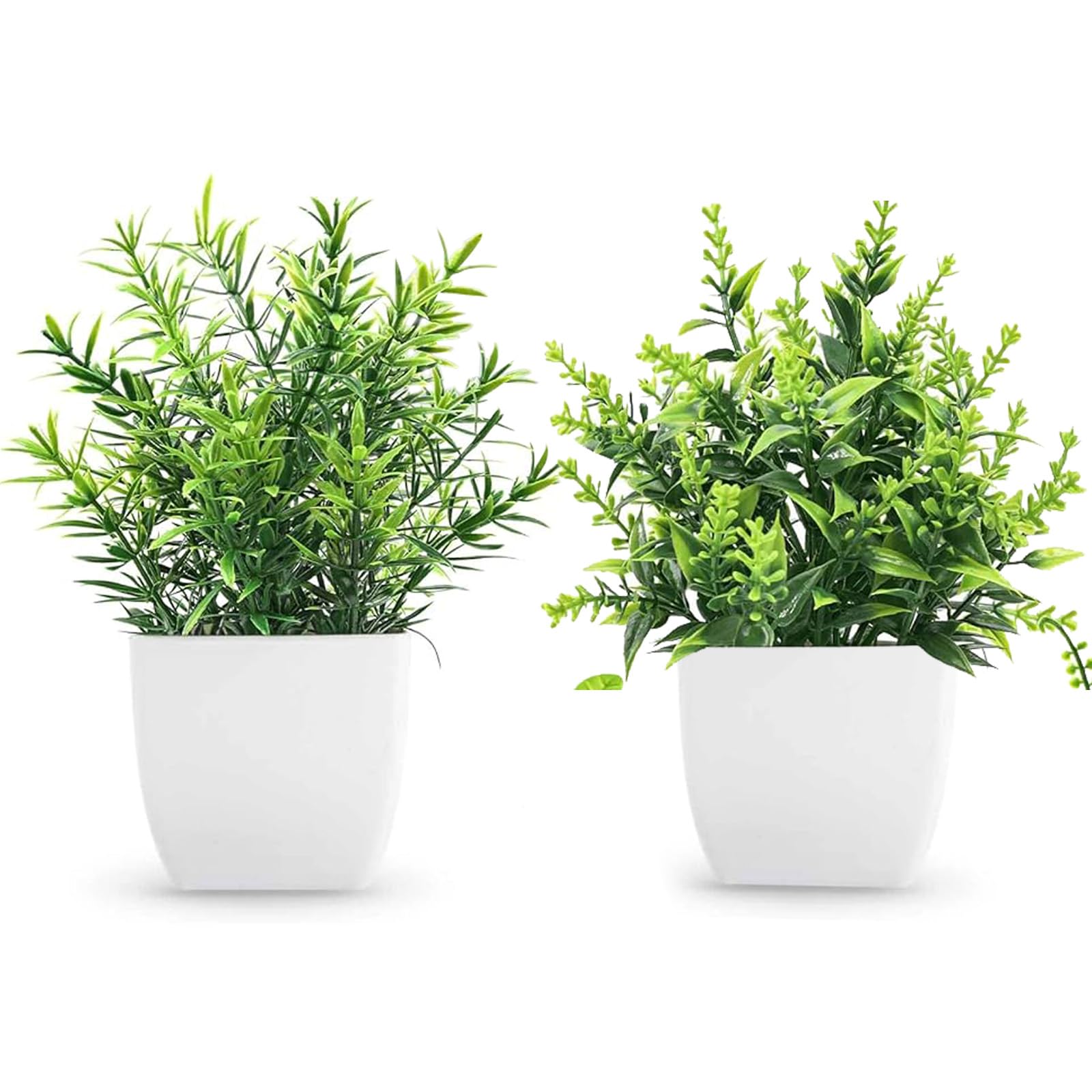 2Pack Fake Potted Plants Mini Artificial Plants,Small Potted Faux Decorative Grass Plant with White Pot for Home Decor, Indoor, Office, Desk, Table Decoration (2, B)