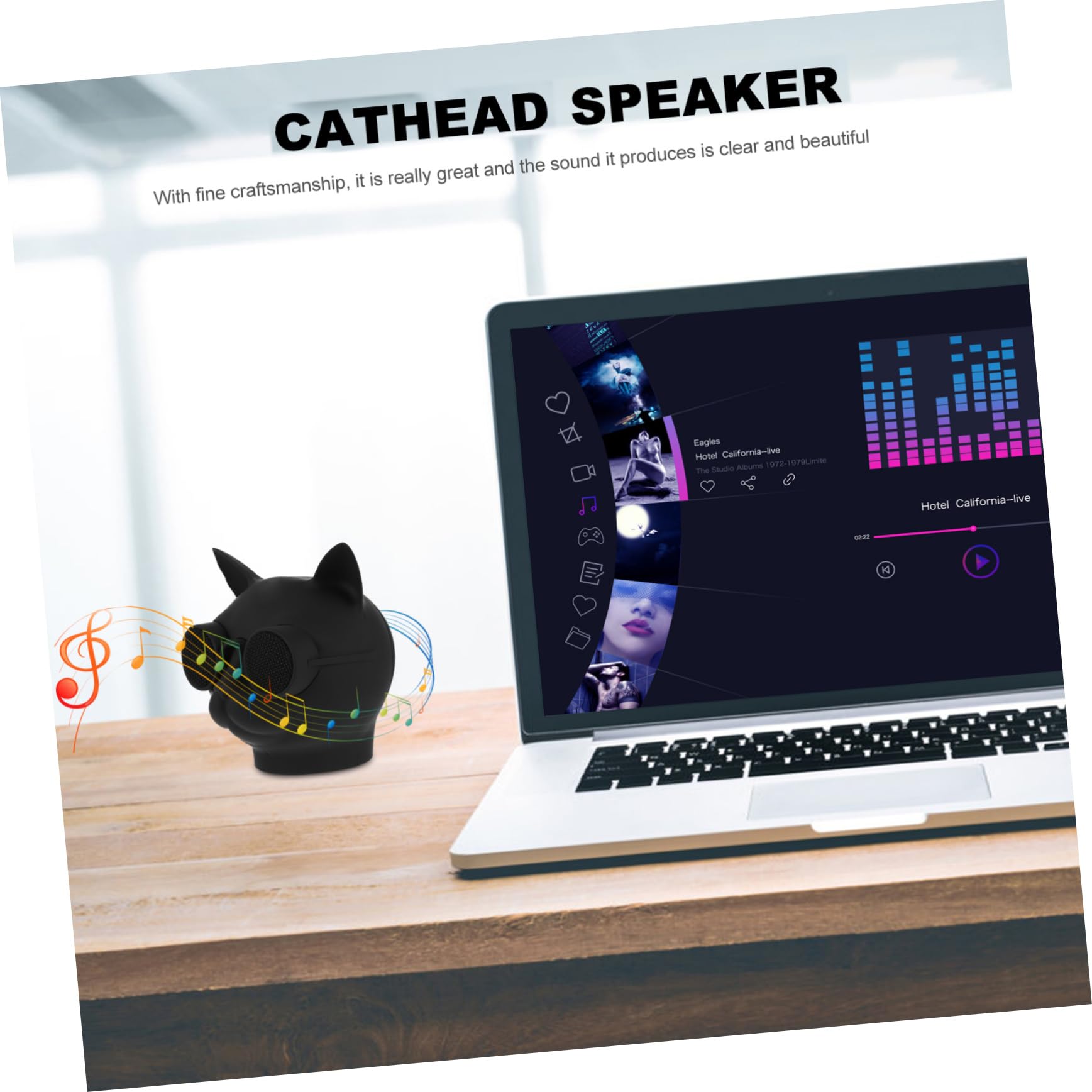 LABRIMP Mini-Enceinte en Plastique Forme Tête de Chat Noire sans Fil Haut-Parleur Rechargeable 1500mah pour Usage Extérieur et Portable