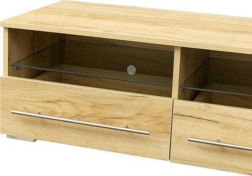 Miniatura 9 de Airdown Y-TVSD-Soporte de roble para centro de entretenimiento moderno de 45 pulgadas y 39 pulgadas con estantes abiertos de almacenamiento, consola