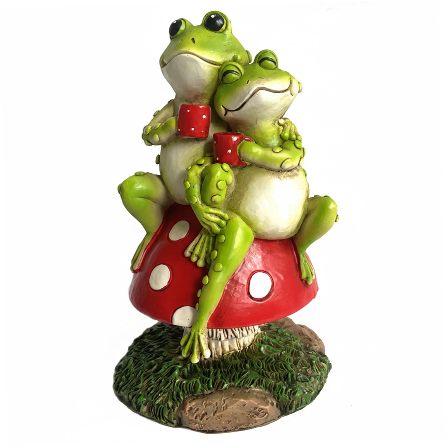 Whyzsjnclg Frog Garden Statue, Charming Frog Couple Garden Statue on Mushroom for Outdoor Decor, Hand-Painted Resin Fairy Yard Decor Sculpture for Daily Use