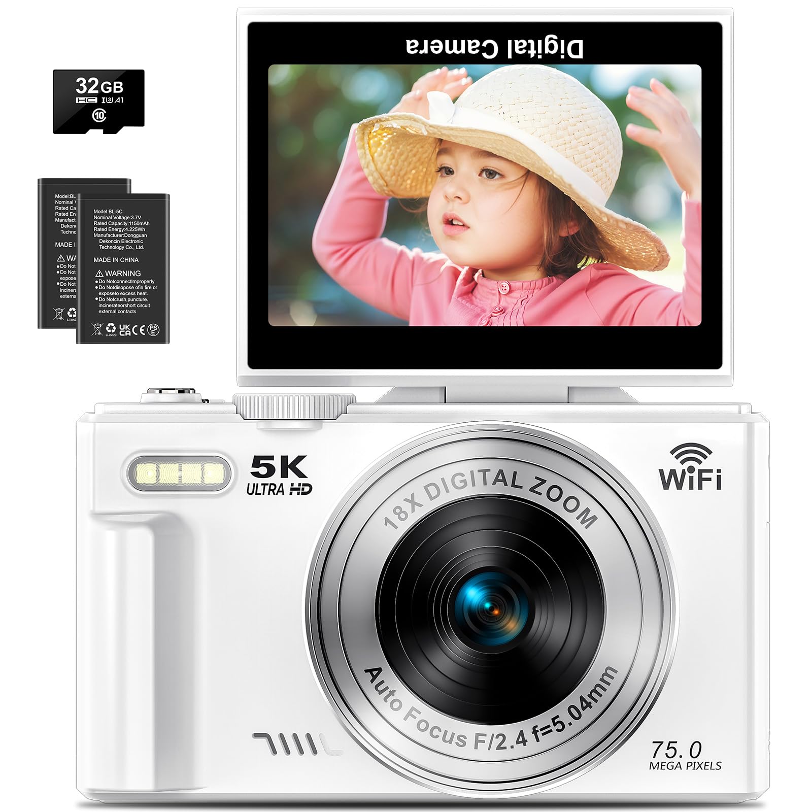 Amazon | デジカメ 5K 7500万画素 デジタルカメラ 18倍デジタルズーム