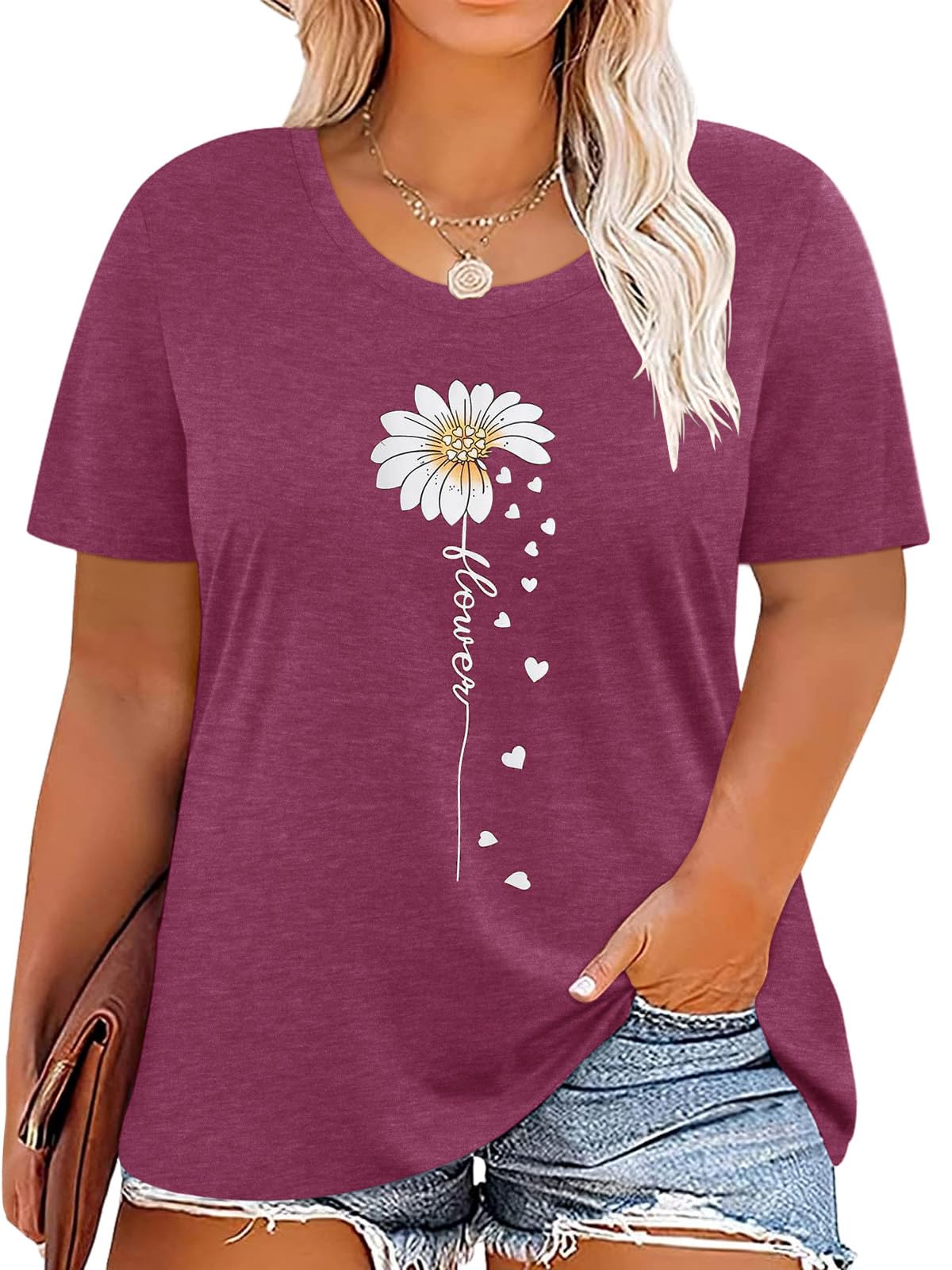 Photo 1 of ***STOCK IMAGE FOR REFERENCE***
Womens Plus Size Tops Sunflower Butterfly Print Casual Loose Fit Short Sleeve Tshirts