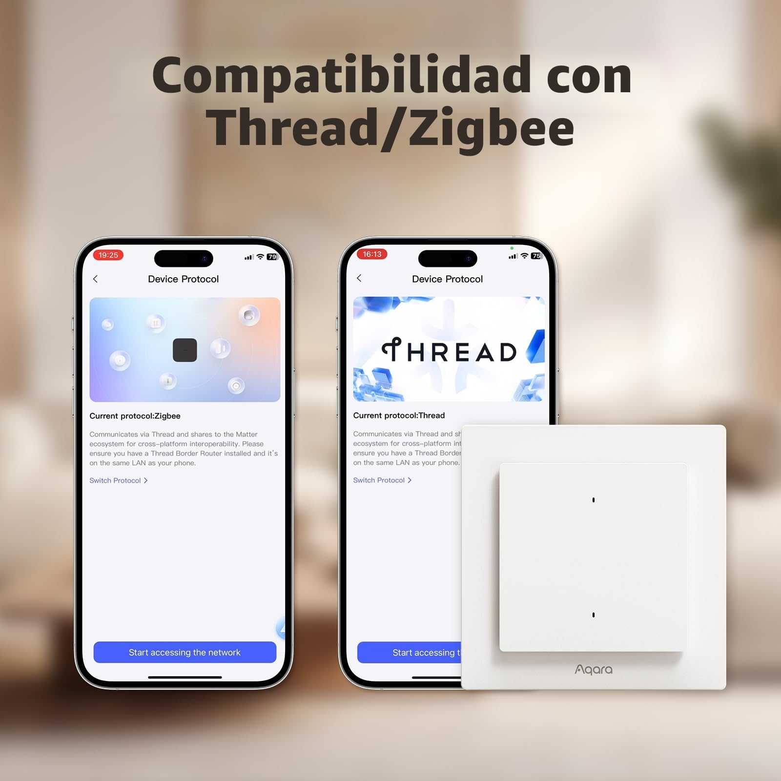 Aqara Interruptor de Luz Inteligente H2 UE (4 Elemento 2 Canales, 2 en 1 Neutro), Thread/Zigbee, Interruptor de Pared Inteligente con Matter over Thread, Compatible con Apple Home, Alexa, Google Home