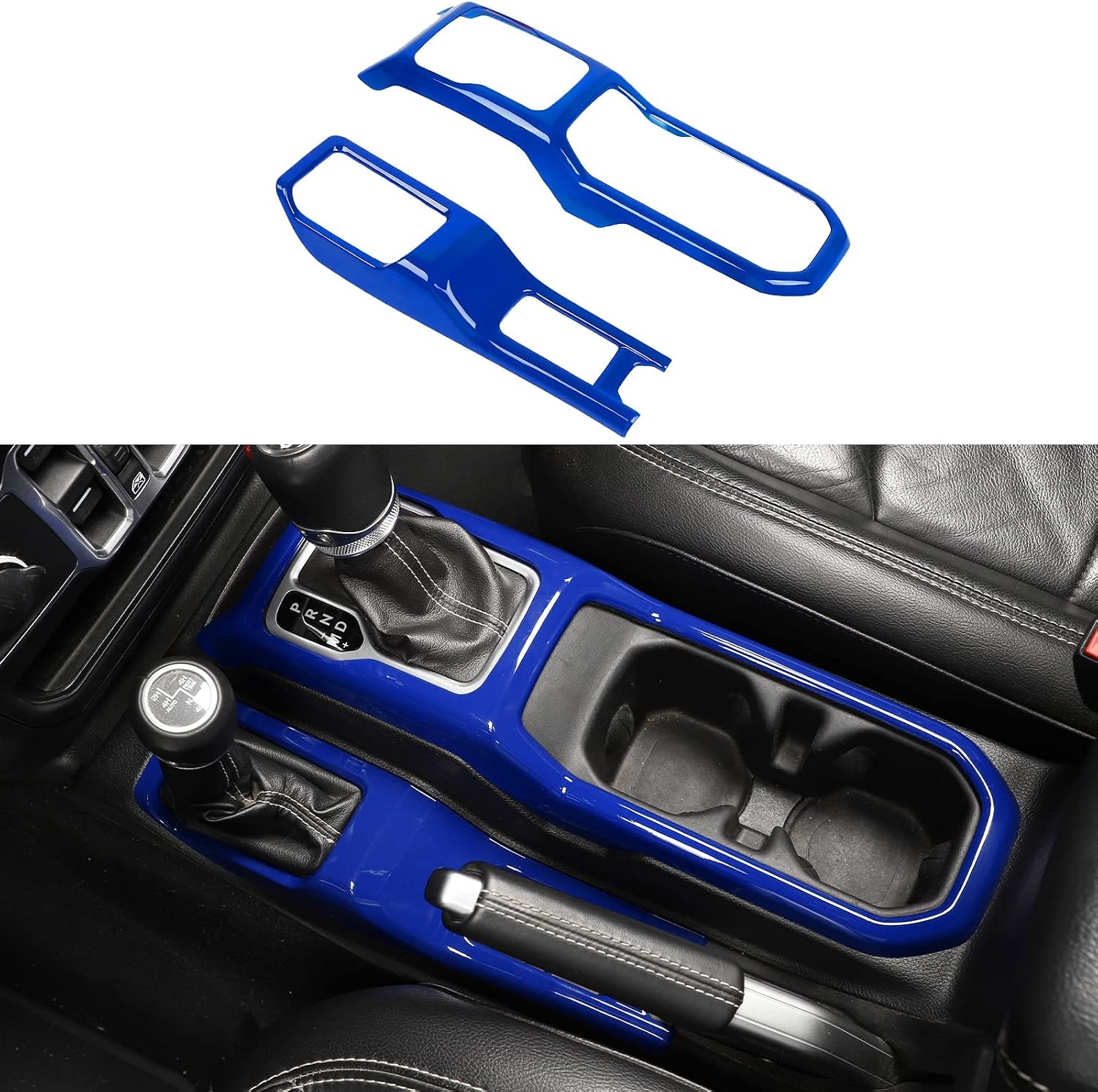 Center Console 4WD Four Wheel Drive Gear Shift Panel & Cup Holder Trim Panel Cover for 2018-2024 2025+Jeep Wrangler JL JLU Gladiator JT (Blue)