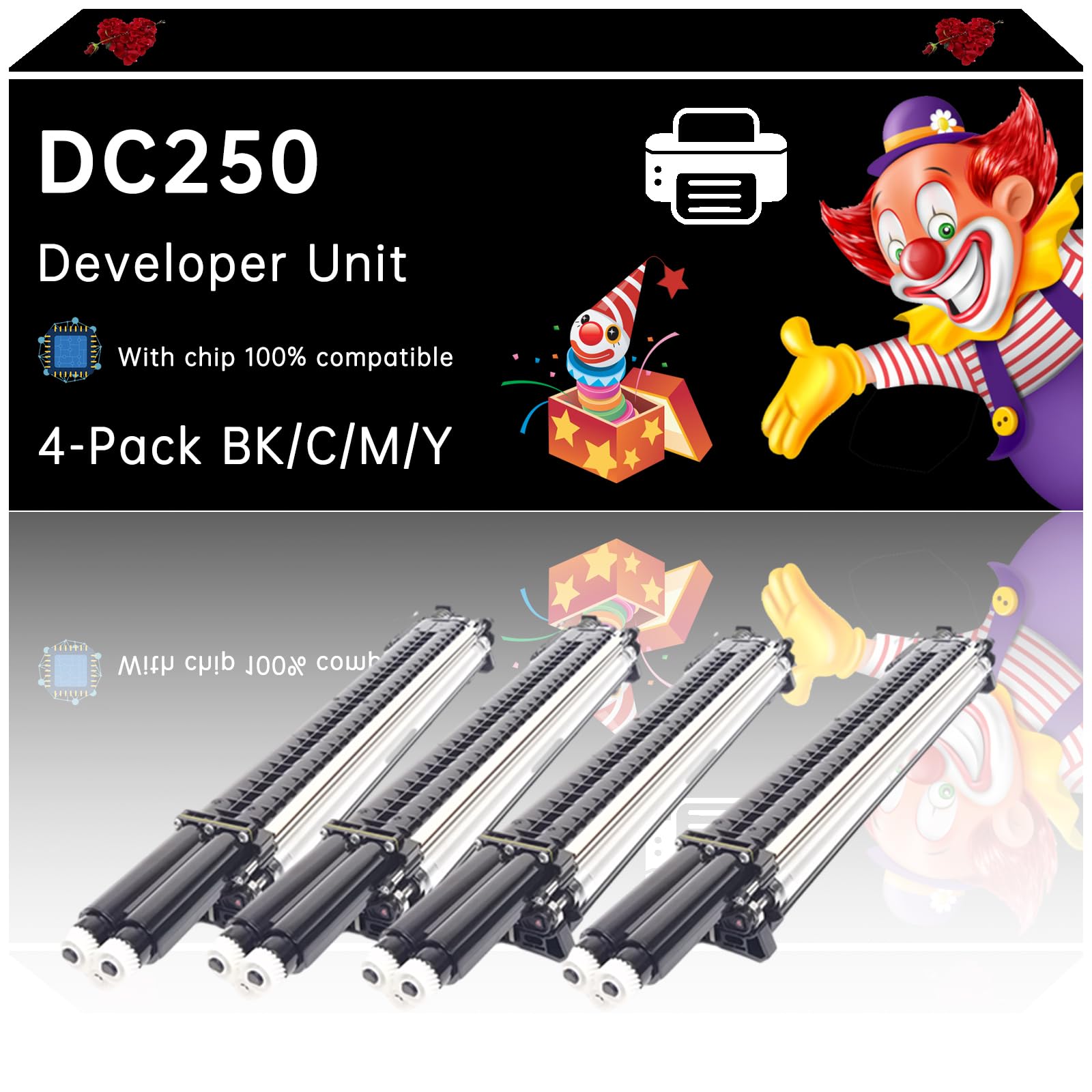 DC250 Developer Unit Compatible with Xerox DocuColor 240 242 250 252 260 WorkCentre 7655 7665 7675 7755 7765 7775 Printers, Enhanced Durability, Ideal for High-Volume Printing (4-Pack BK/C/M/Y)