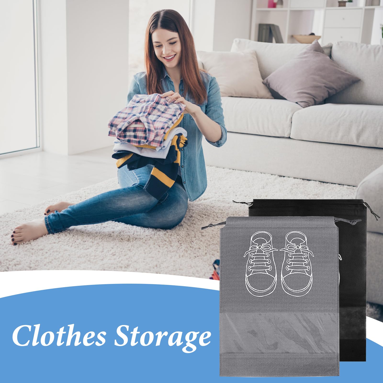 10 Pezzi Sacchetti per Scarpe, Sacchetti Scarpe Viaggio, Organizer Scarpe, Accessori da Viaggio, Attrezzo di Utilità con Coulisse per Pantofole, Scarpe di Pelle, Scarpe di Tela (Nero, Grigio)