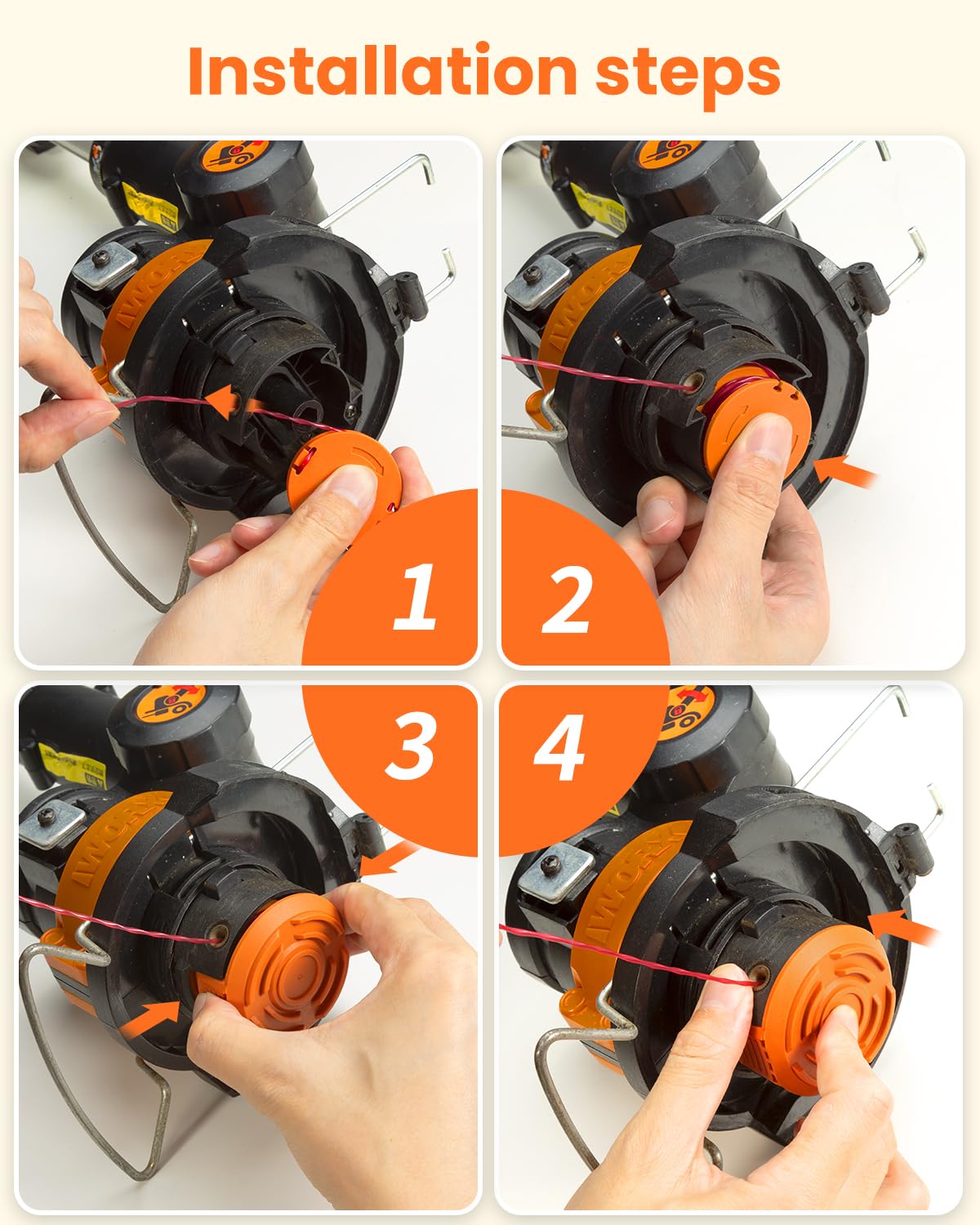 YWTESCH 8 Piezas Bobina Hilo Line Compatible con Worx Desbrozadora,1,65 mm de Diámetro y 3 m de Longitud,Contiene 8 Piezas Bobina de Recambio y 2 Piezas Tapas de Recambio