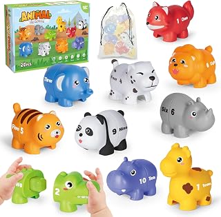 Animal Number Matching Toys for Toddlers 2-4, 20 PCS Counting Game with Numbers & Words, Preschool Learning Activity, Fine Motor Skill Toy for Kids