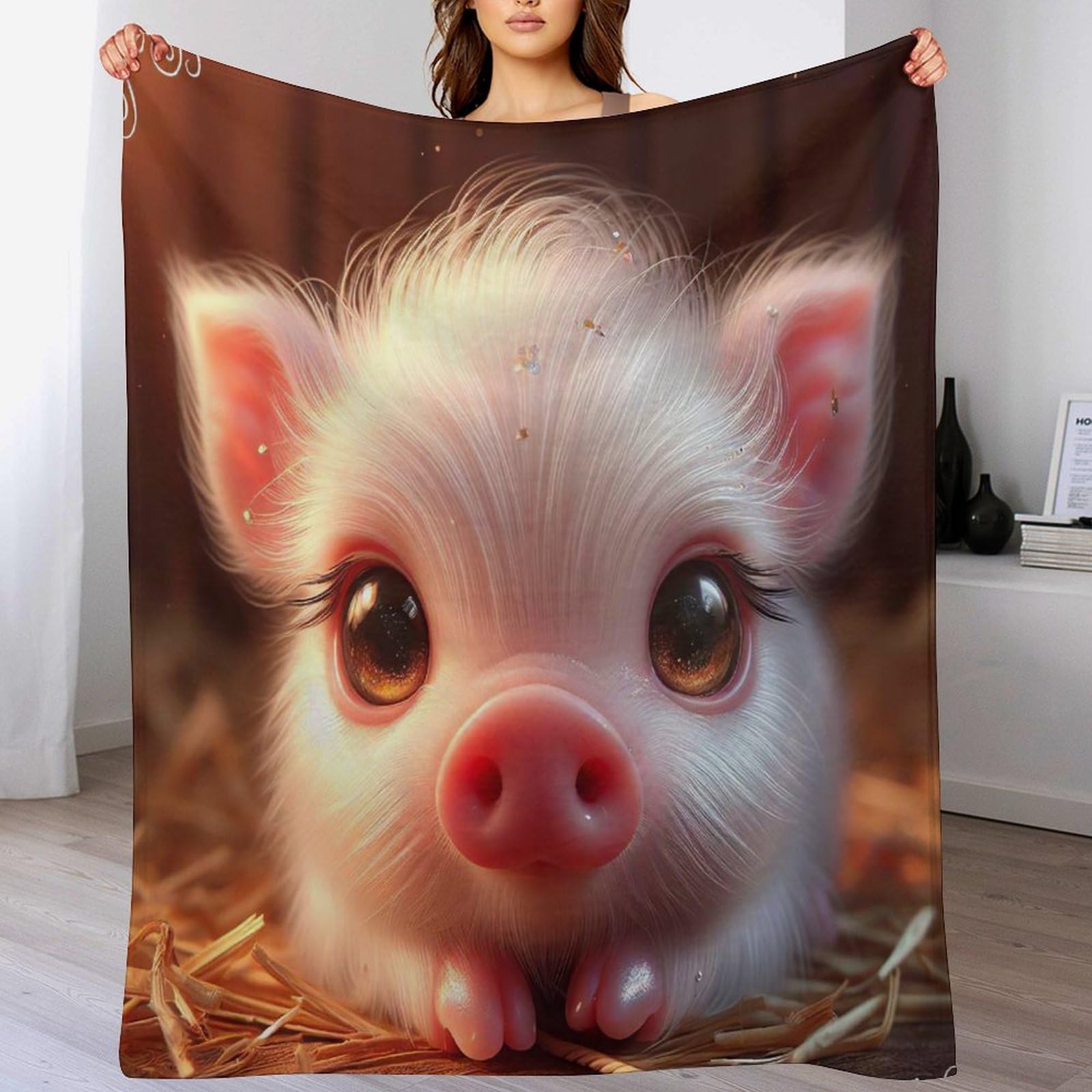 Manta de franela de cerdo 3D ligera para tardes de pelicula y siestas en el sofa de casa