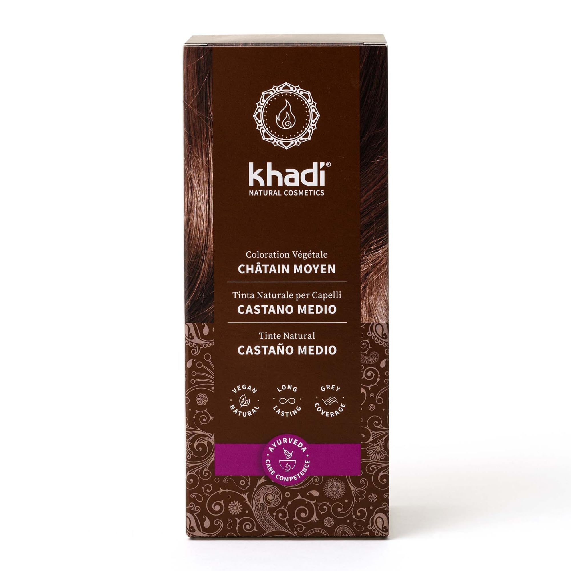 khadi CASTANO MEDIO Tinta naturale per capelli - Tinta per capelli dal risultato vivace e sfumature cannella - 100% naturale e vegana - 100 g