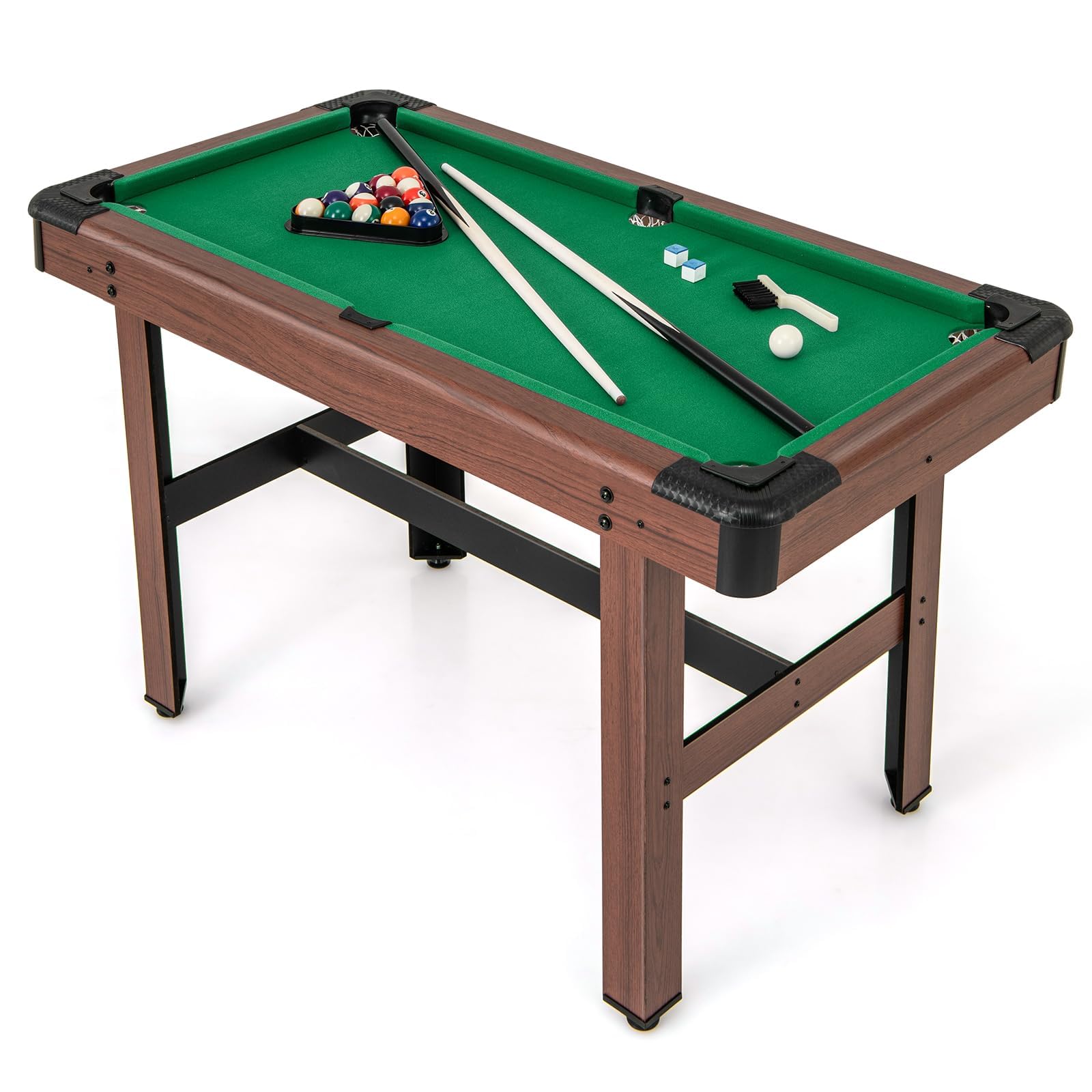 FANTASK Mesa de Billar de Madera con Accesorios, Mesa de Billar con 2 Tacos, 2 tizas y triángulo y Cepillo, Juego de Billar para niños y Adultos, 122 x 61 x 76 cm