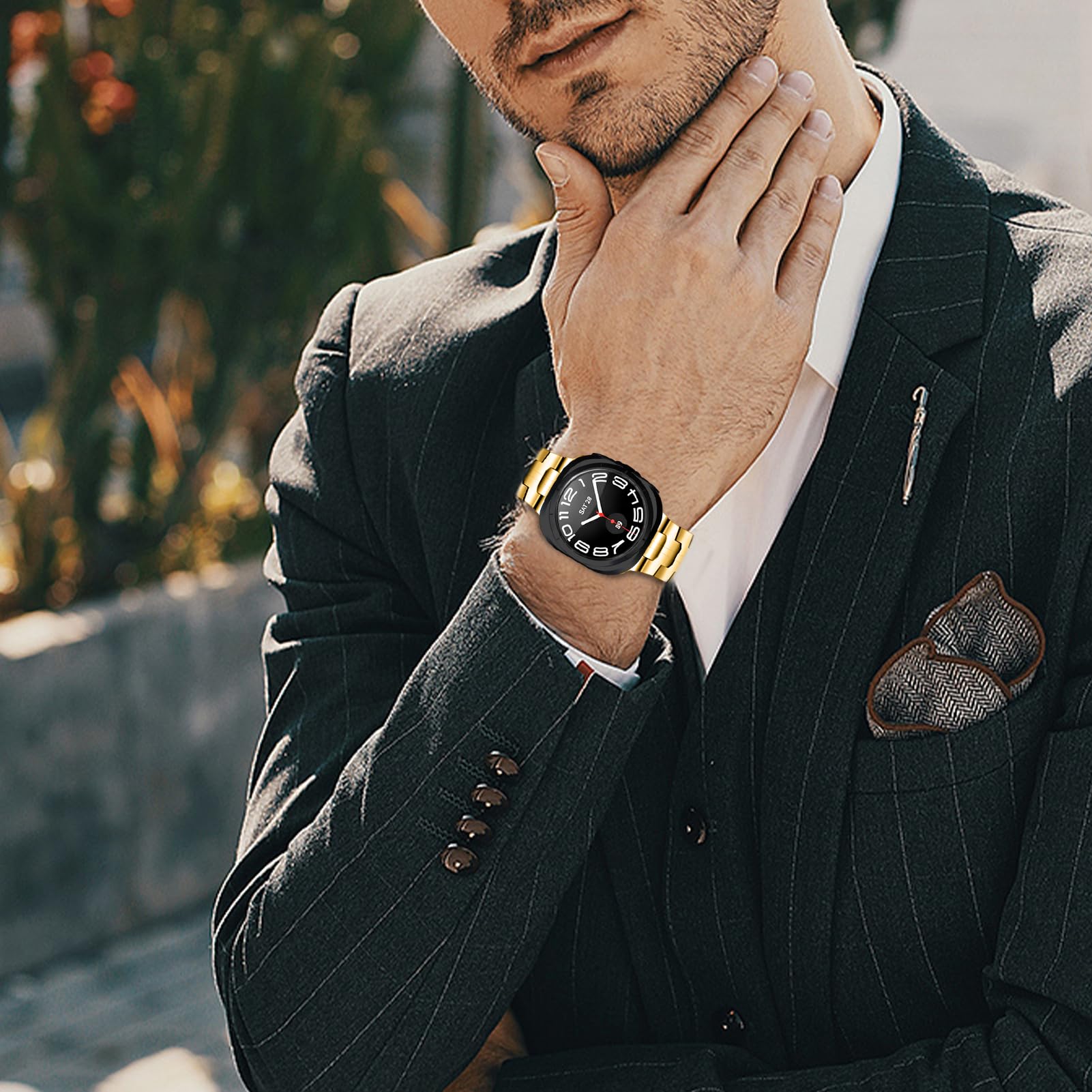 LAZIRO Bracelet de montre en métal pour Galaxy Watch 7 Ultra de 47 mm, bracelet de rechange en acier inoxydable massif, compatible avec Samsung Galaxy Watch 7 Ultra de 47 mm, doré