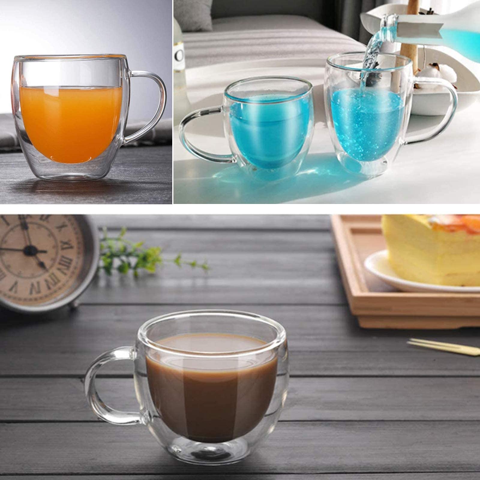 Juego De 2 Tazas De Café De Doble Pared 350 Ml - Vidrio De Borosilicato, Tapa Y Base Marrón, Aptas Para Microondas Y Lavavajillas