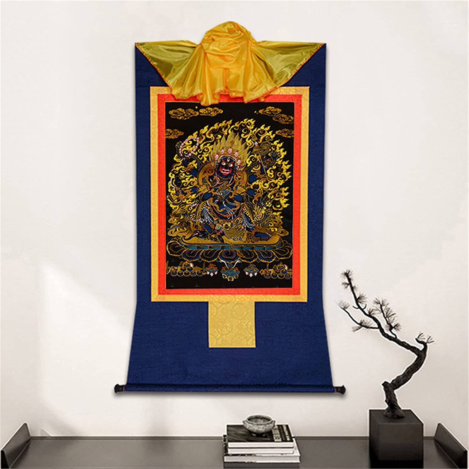Gobelin Thangka, buddyjska statua malarstwa Buddy, gobelin Buddy ze zwojem, sześcioramienna mahakala, bóstwo obrońcy, tybetańska statua Buddy malarstwa artystycznego, gobelin Buddy ze zwojem, typ czarny