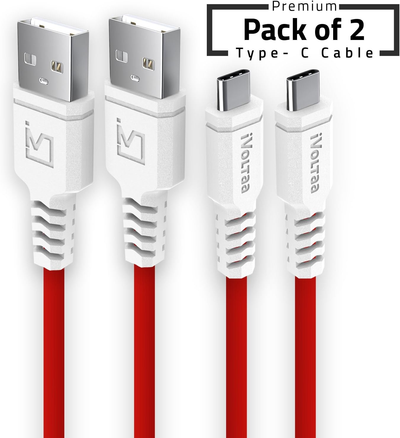 iVoltaa iVPC-IM-TC-P2 1.2m Type-C to USB 2.0 Cable (Red, Pack of 2)
