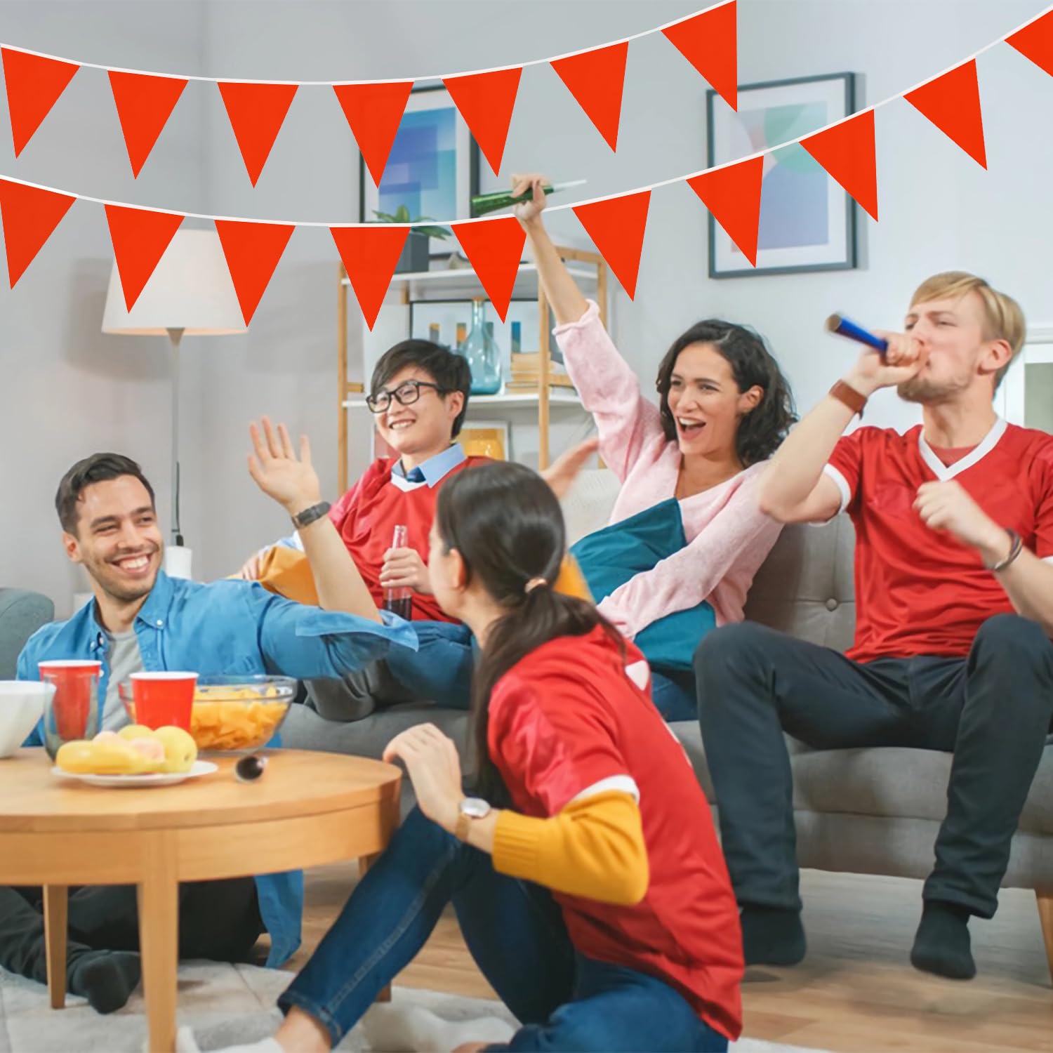 Bandierine Per Feste Da Esterno - 20m Con 52 Bandierine Triangolari, Rosse, Impermeabili E Riutilizzabili - Foto 7