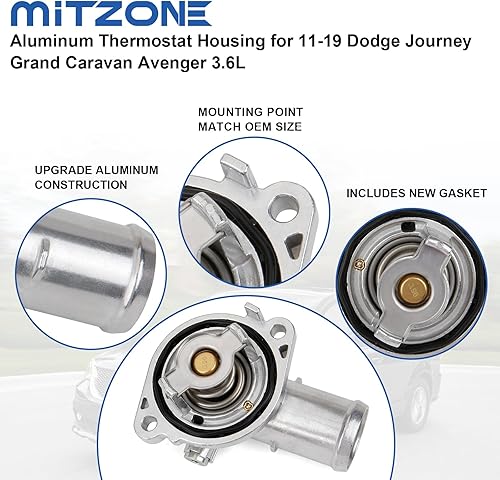 Miniatura 3 de MITZONE Conjunto de Carcasa de Termostato de Aluminio de Mejora Compatible con Vehículos Jeep Dodge RAM Chrysler 3.6L 3.2L V6 2011-2021 - 200 Town &