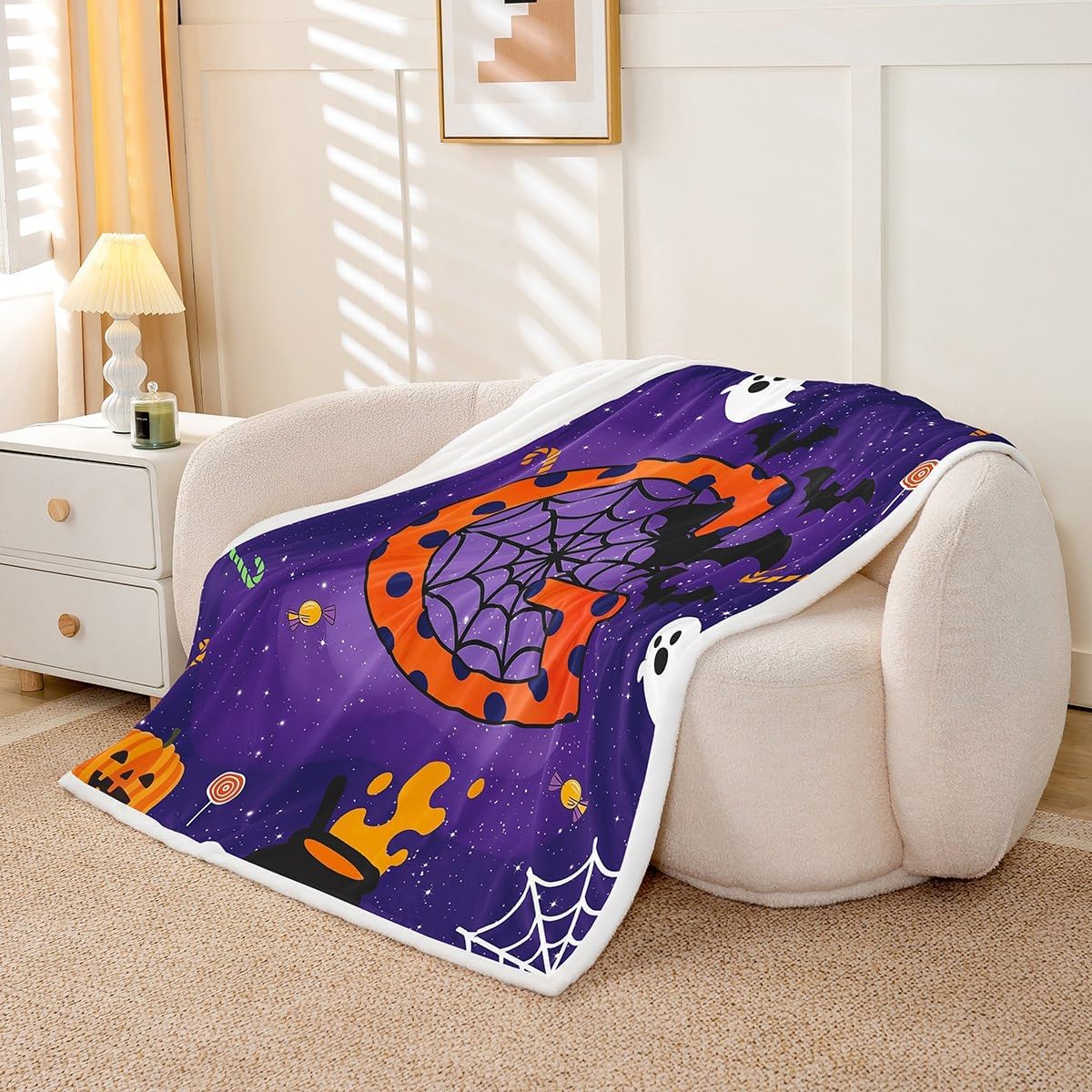 Erosebridal Bats Halloween Decoration Ghost Fleece Blanket Halloween Letter G Sherpa Blanket 60"x80" | Monogrammed Personalized Gothic Initial Letter Fuzzy Plush Throw