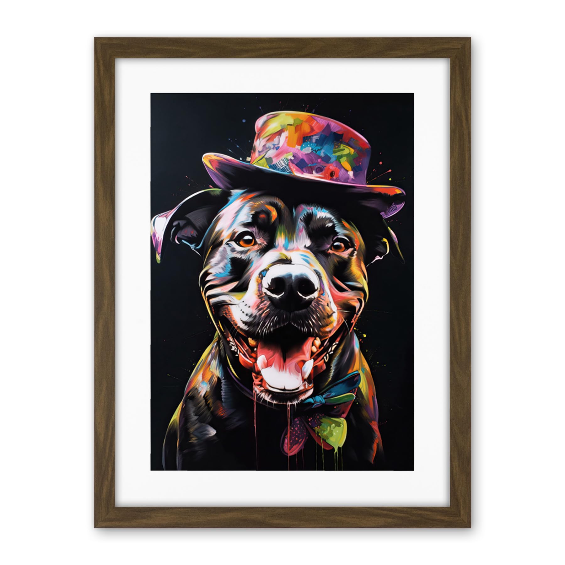 Artery8 Rottweiler in Bow Tie and Multicoloured Top Hat Artwork Framed Wall Art Print 18X24 Inch