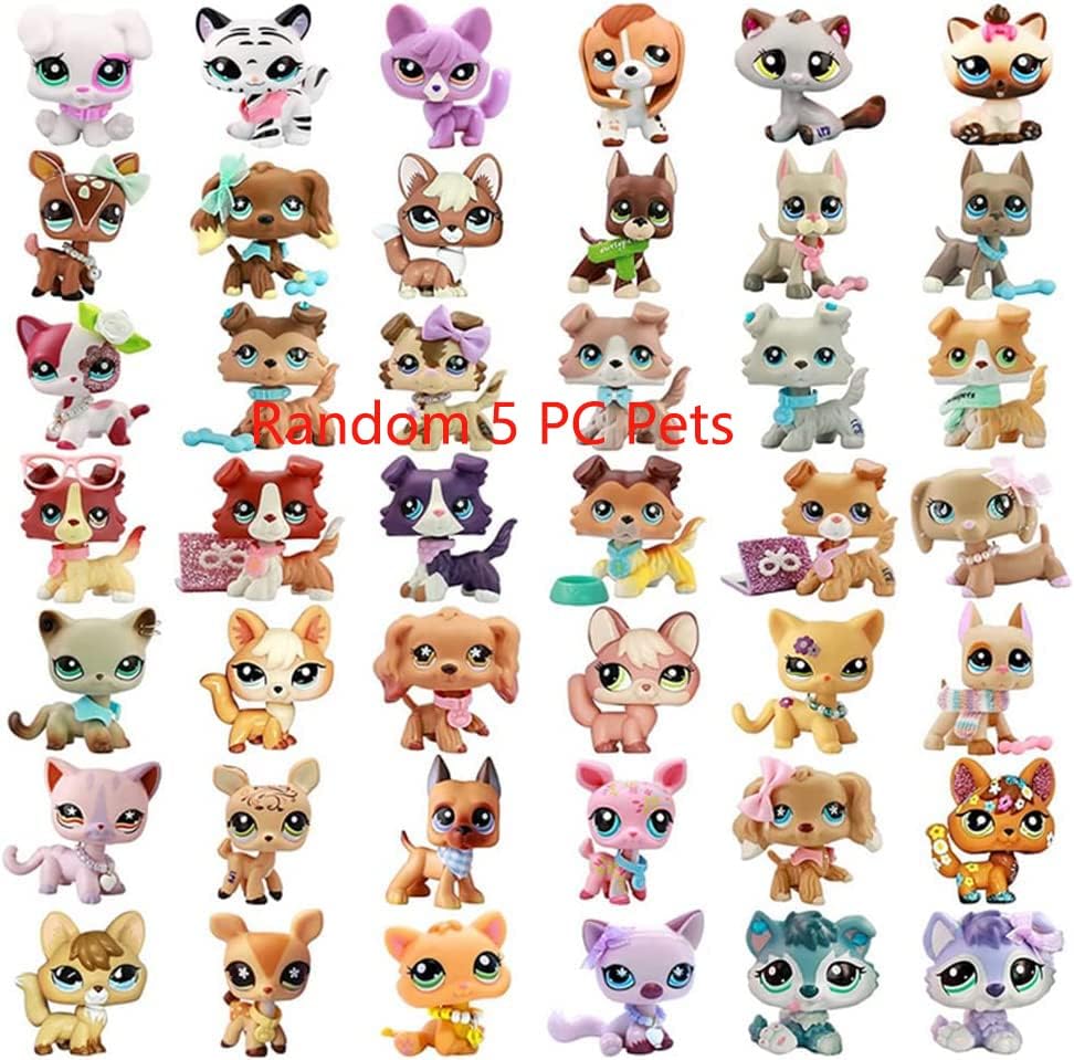 Miniatura 2 de US LPS - Gato y perro (al azar 5 piezas) LPS Collie, Great Dane Cocker Spaniel Dachshund de pelo corto, beagle, zorro, cachorro, gatito, figura con