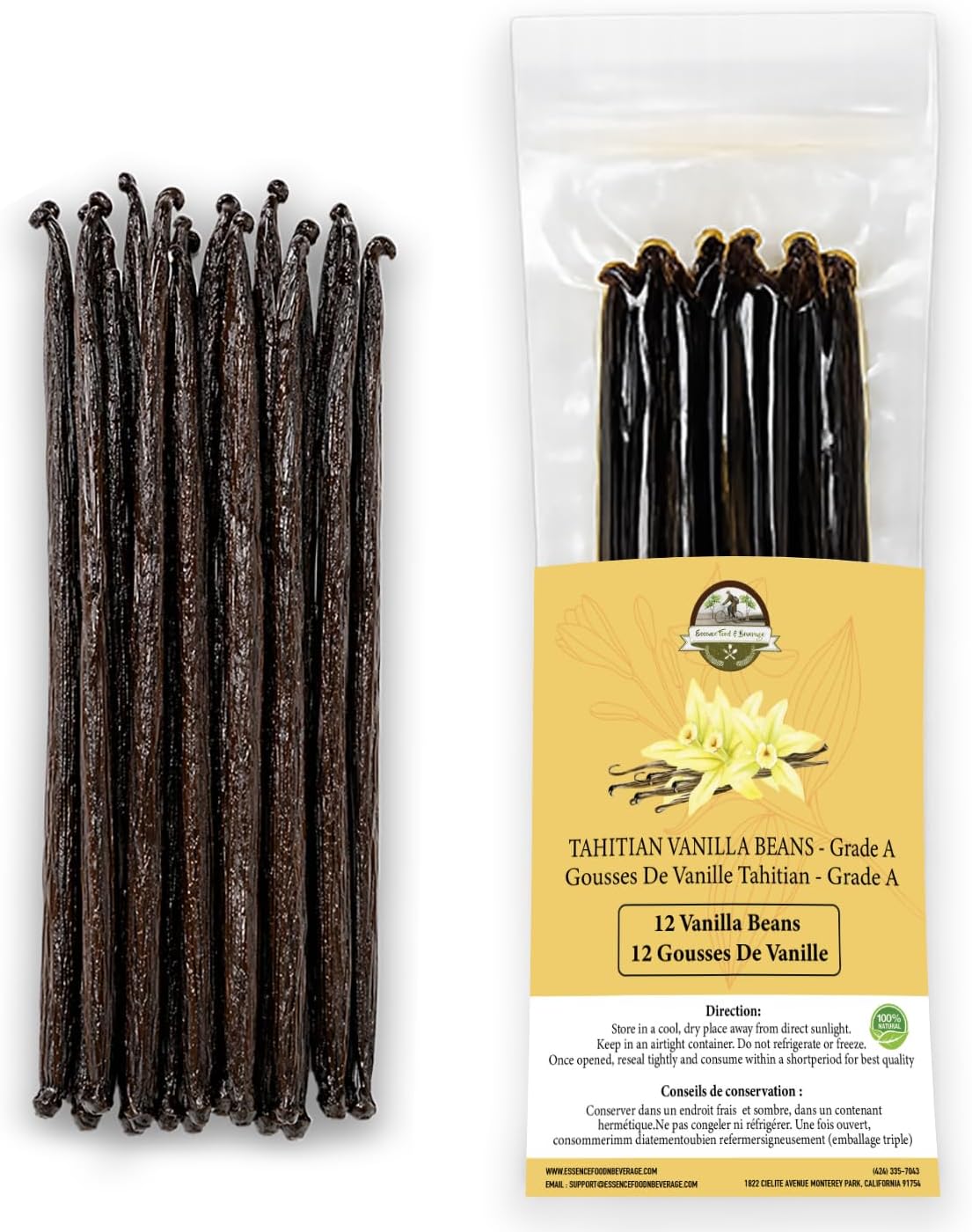 12 Plump Tahitian Vanilla Beans for Making Vanilla Extract, Grade A, From Papua, Perfect Homemade Extract, baking and cooking (12 BEANS)