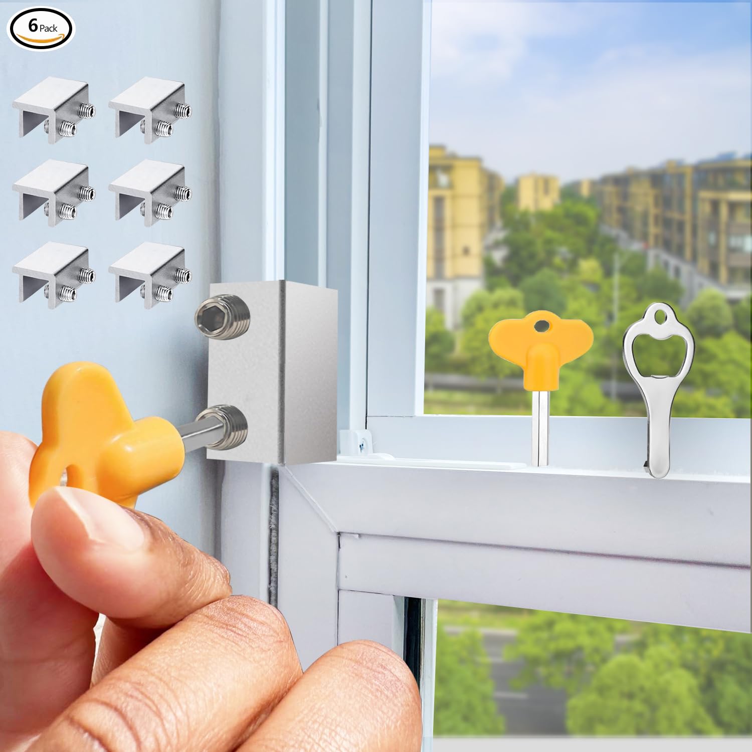 Window Locks, 6 Sets Window Locks Security with Key, Adjustable Aluminum Sliding Window Security Safety Locks Child Proof Security Lock Stoppers for Vertical & Horizontal Sliding Window