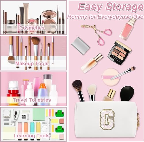 Miniatura 6 de Biileen Pequeña bolsa de maquillaje preppy con letra inicial personalizada, Blanco