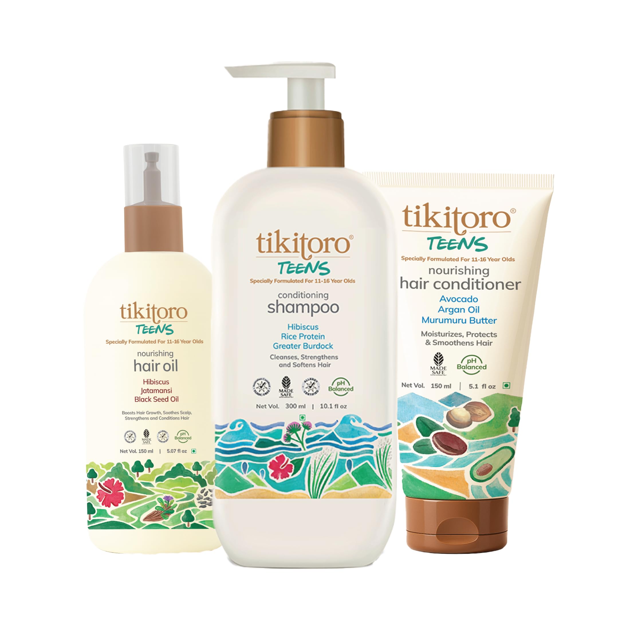 Tikitoro Teens Complete Hair Combo | Nourishing Oil, Shampoo & Conditioner Set | Promotes Hair Growth, Strengthens Hair & Control Frizz | No Parabens & Sulphates (Age 11+) (300ml x 1 & 150ml x 2)-picture-10