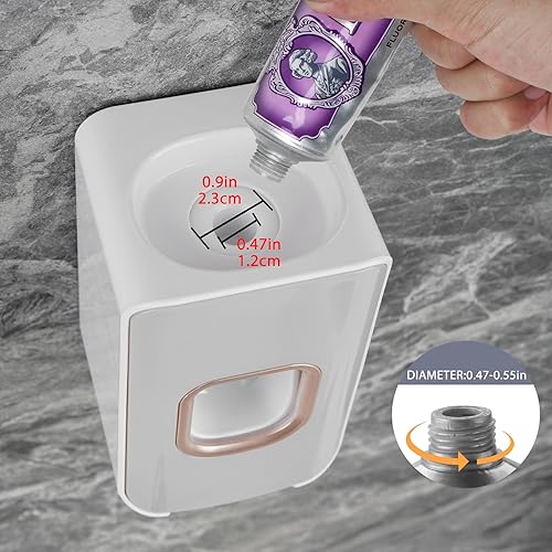 Miniatura 4 de Soporte para cepillos de dientes con 2 ranuras y dispensador de pasta de dientes montado en la pared, exprimidor automático de pasta de dientes, 2