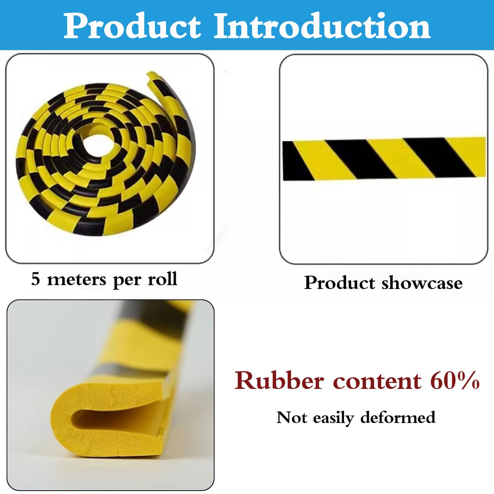 Protector Esquinas de Goma Amarillos y Negros,Protectores de Esquinas de Seguridad de 5 Metros con Rayas Amarillas y Negras,Autoadhesivos,para Uso Industrial y doméstico