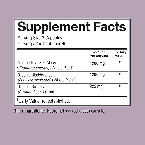 Miniatura 3 de Cápsulas Irish Seamoss de 2625 mg por porción, fabricadas con Seamoss orgánica, vejiga y raíz de bardana para apoyo digestivo e inmunológico