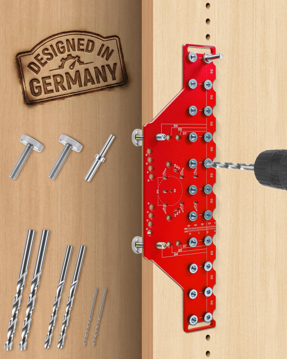 2-in-1 11-Holes Shelf Pin, Concealed Hinge Jig, Drilling Guide with Self-Contained Clamping, All-Metal Jig for Cabinet Hinge & 1/4" 5mm Shelf Pin, Woodworking Drill Guide Tool