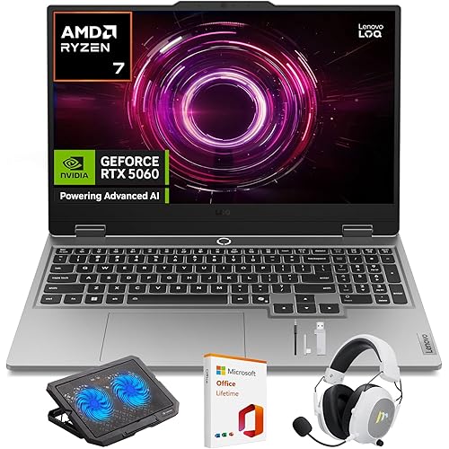 Lenovo LOQ Gaming Laptop, 15.6" FHD 144Hz Display, AMD Ryzen 7 250, NVIDIA GeForce RTX 5060, 16GB RAM, 512GB SSD, Wi-Fi 6, Backlit Keyboard, Win 11 Home, Luna Grey, w/Mytrix Accessory Lifetime Office