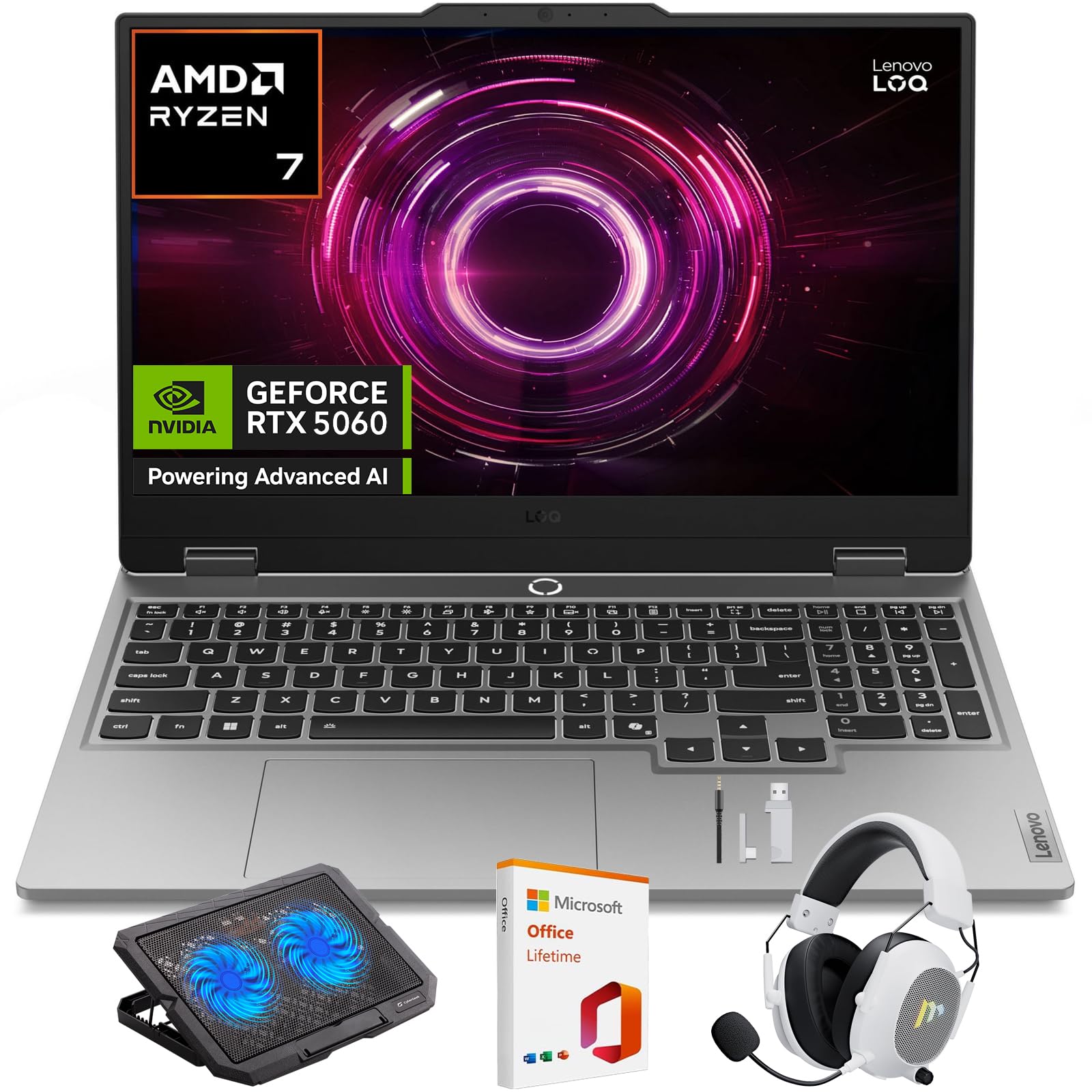 Lenovo LOQ Gaming Laptop, 15.6" FHD 144Hz Display, AMD Ryzen 7 250, NVIDIA GeForce RTX 5060, 32GB RAM, 1TB SSD, Wi-Fi 6, Backlit Keyboard, Win 11 Home