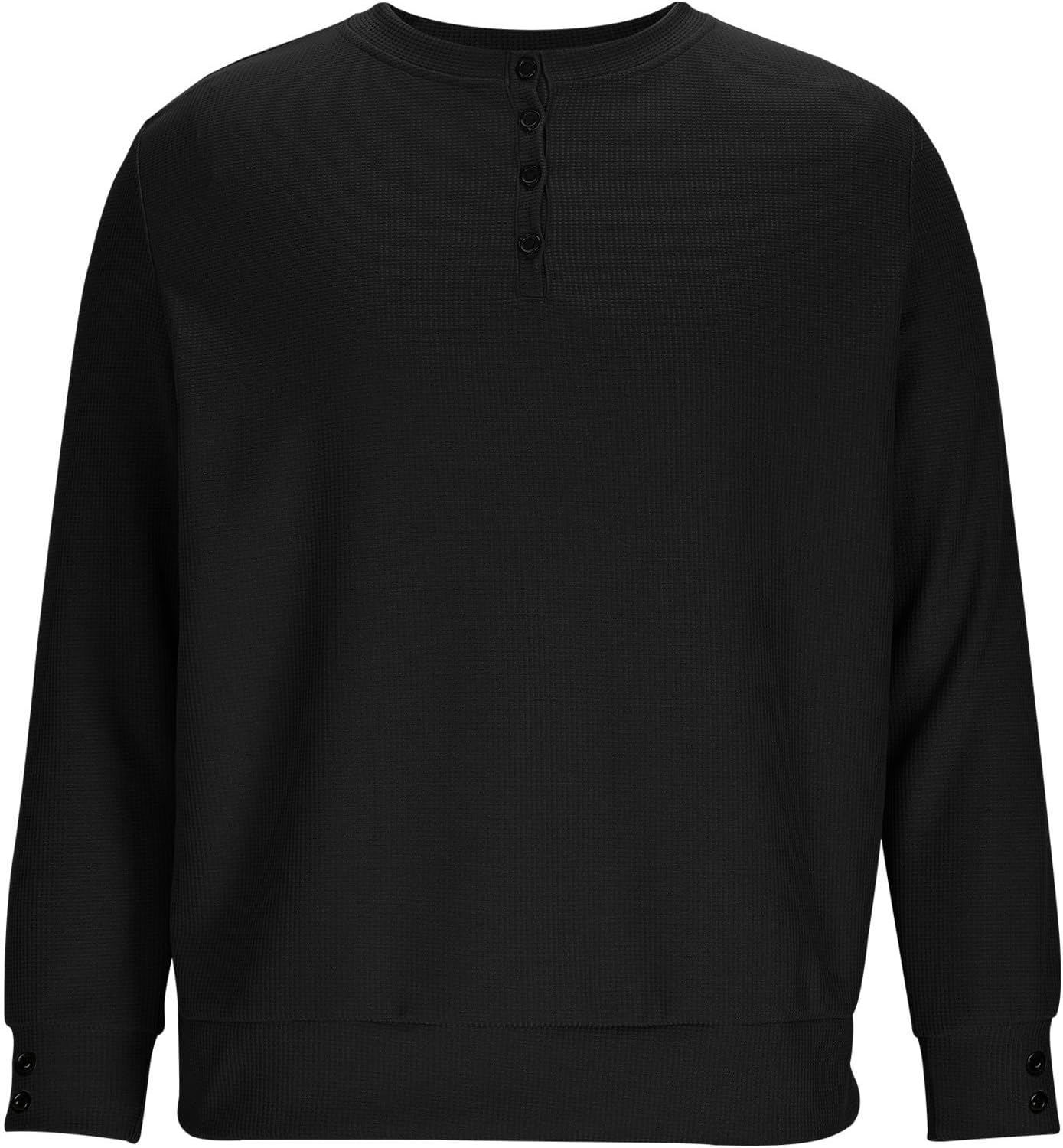 Men's Waffle Knit Henley Shirts Long Sleeve Casual Pullover | Three Button Placket, Distinctive Cuff Buttons, Thermal Waffle Texture, Relaxed Lounge Tops, Everyday Layering Pullover