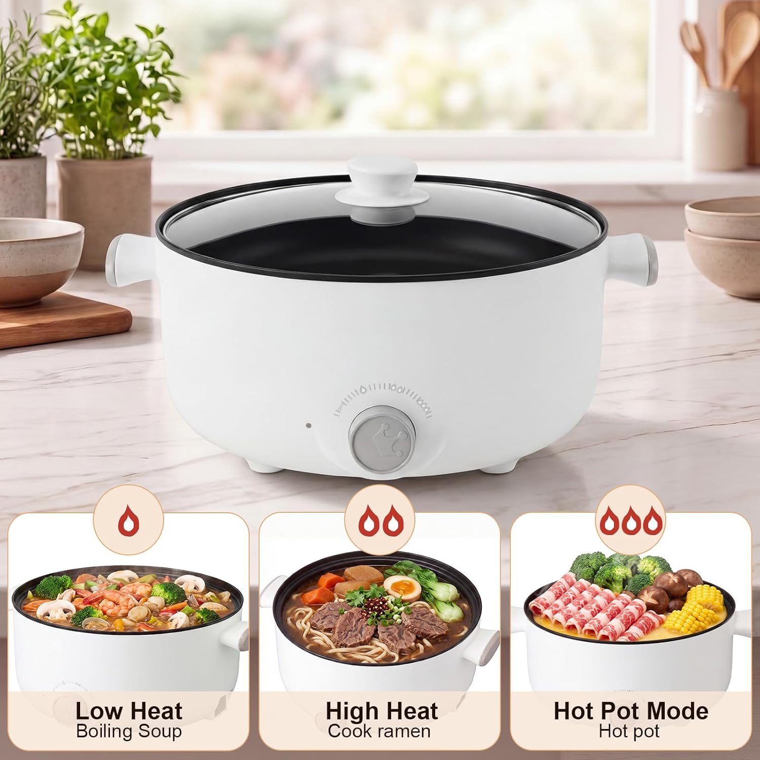 3.5L Hot Pot Electric, 110V 1200W Non-stick Cooker Hotpot with Glass Lid for Cooking Hotpot, Soup, Pasta, Suitable for Family Dinners & Parties, 3 Power Settings