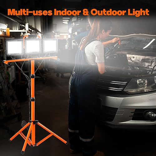 Miniatura 6 de Luces de trabajo de 21000 lúmenes con soporte, 3 luces de trabajo LED de cabeza ajustables, con soporte de trípode ajustable y plegable, lámpara