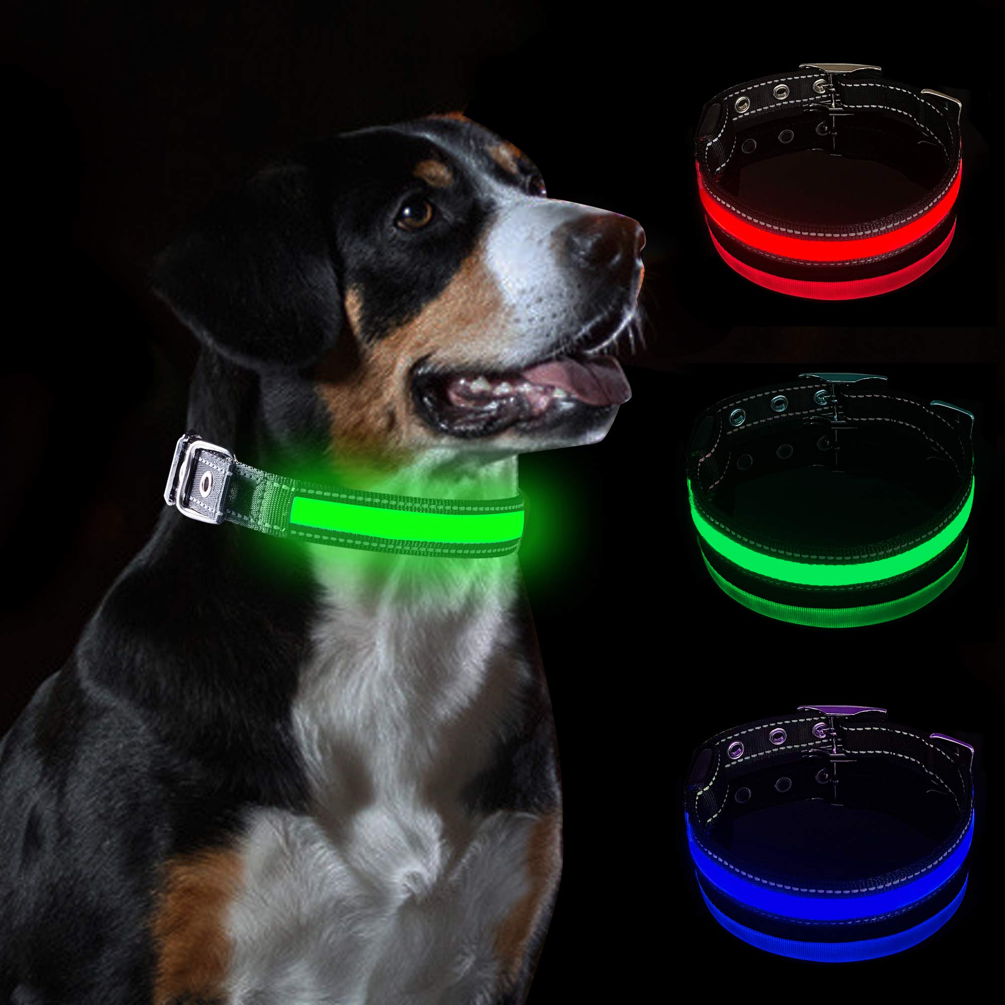 LED Dog Collar Dog Collar Water Resistant Reflective Super Bright Flashing Nylon USB Rechargeable Safety Pet Collar with 3 Light Mode with 10 Hours Working Time for Small,Medium Or Large Dogs
