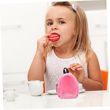 Miniature Doll Backpack for Preschool and Kindergarten with Window, Adjustable Straps, Multi Functional Storage, Zipper Closure, Pink Cloth and Plastic Tiny School Bag for Dolls