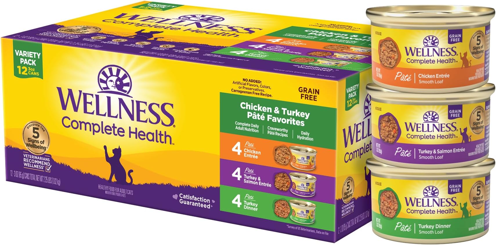 Complete Health Pate Variety Pack Adult Canned Wet Cat Food, Natural, Protein Rich, Grain Free, Chicken and Turkey Favorites, 3 oz, Pack of 12 Cans
