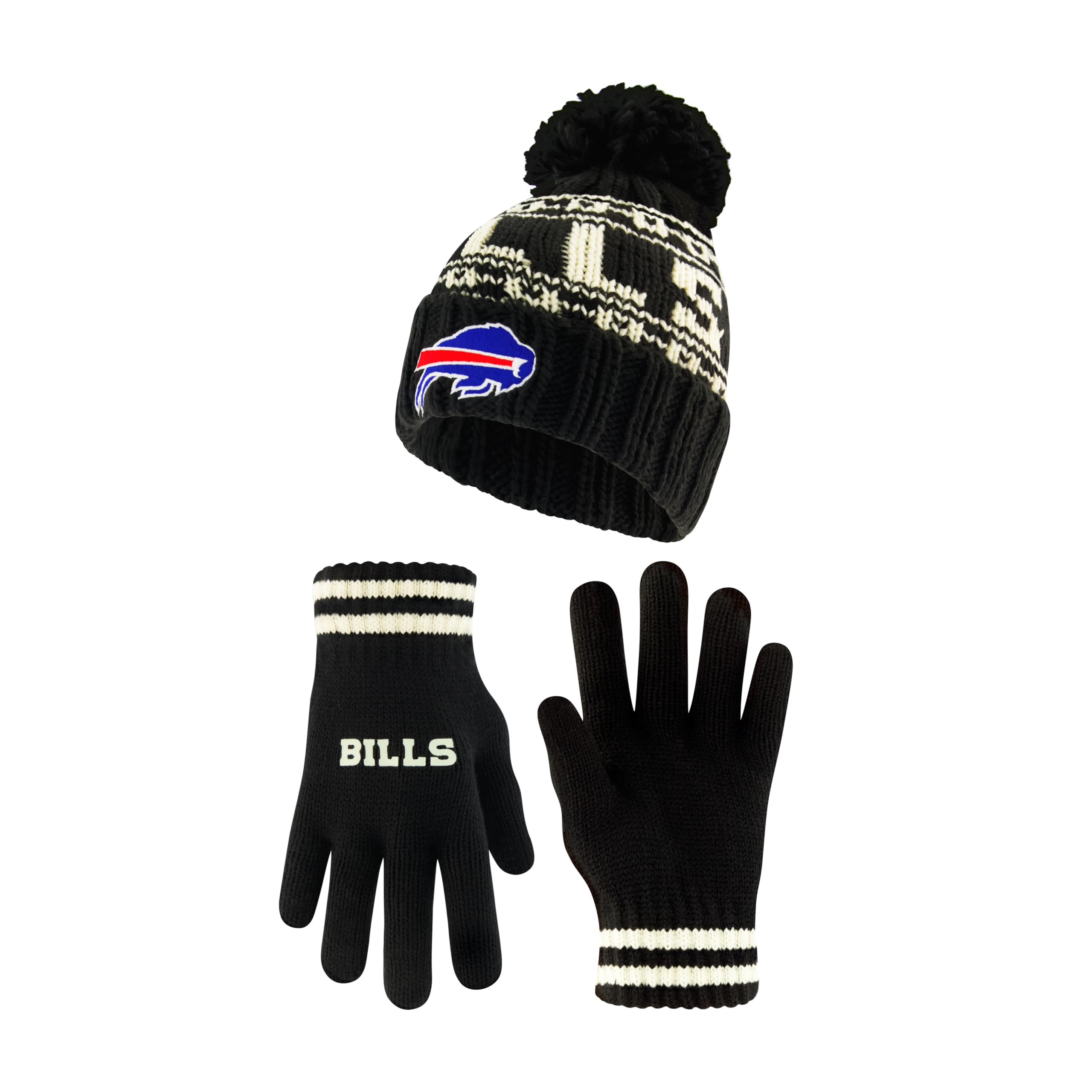 Ultra Game Youth NFL Official Super Soft Cable Knit Winter Beanie Knit Hat with Extra Warm Touch Screen Gloves