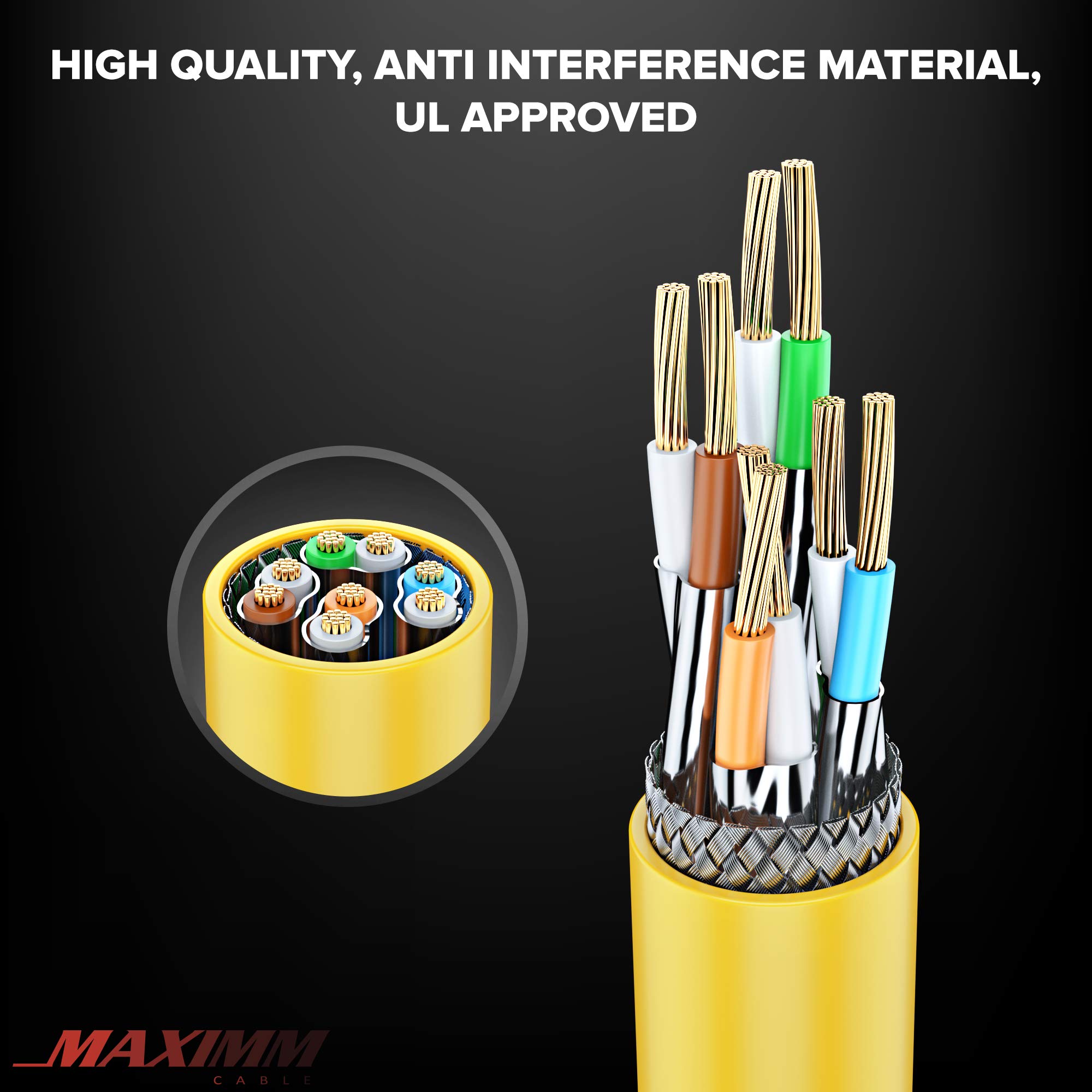Cavo Ethernet Cat 7 da 30,5 m, cavo patch ad alta velocità Cat7 Internet e LAN di rete, connettori RJ45, perfetto per giochi, streaming e altro (giallo)