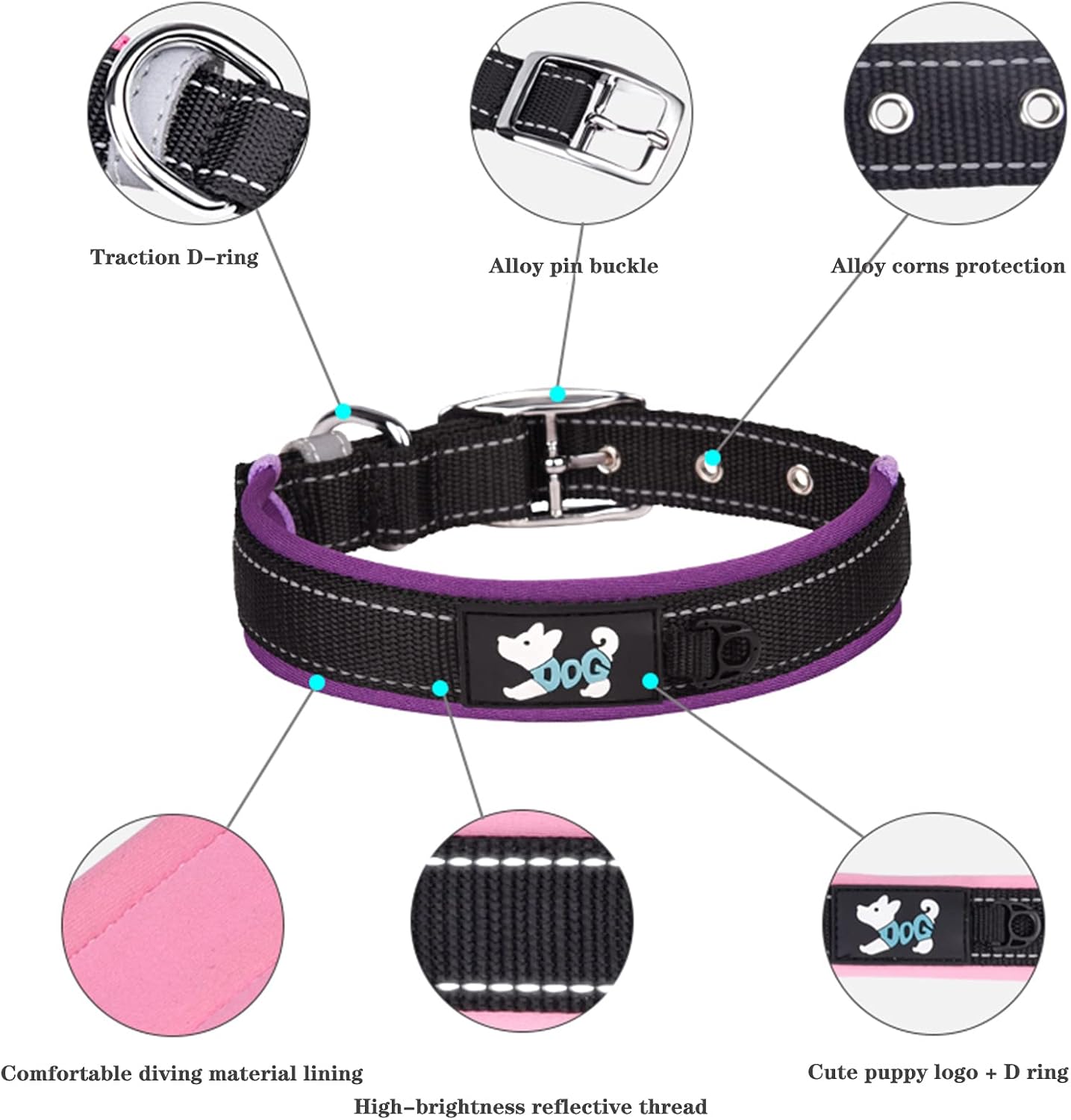Haoyueer Comfortable Soft Neoprene Padded Dog Collar, Reflective Pet Collar - Image 4