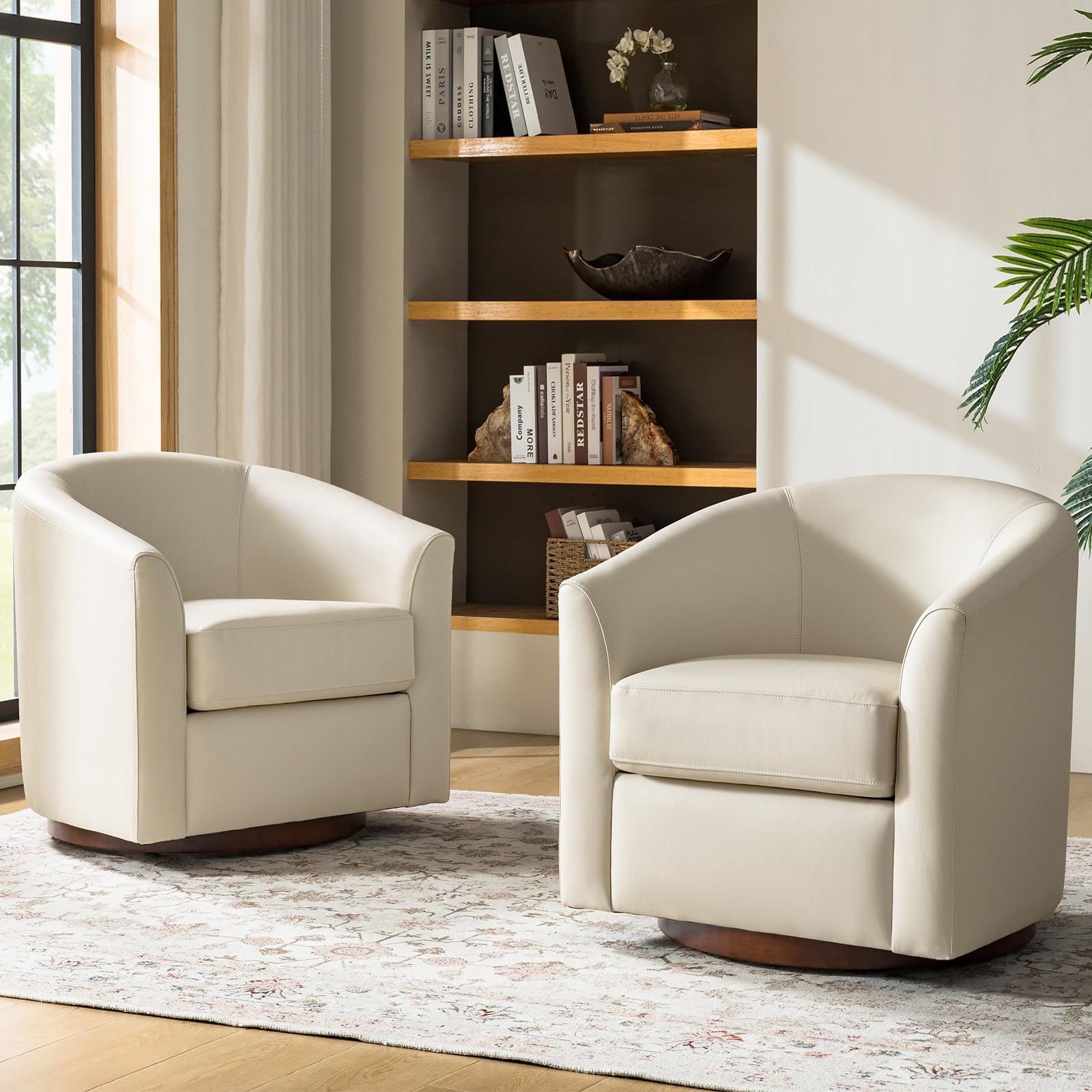 HULALA HOME Genuine Leather Swivel Barrel Chairs Set of 2